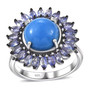 ceruleite tanzanite and zircon halo ring in rhodium over sterling silver
