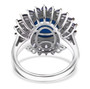 full view of ceruleite tanzanite and zircon halo ring in rhodium over sterling silver