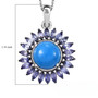ceruleite tanzanite and zircon halo pendant necklace in rhodium over sterling silver shown for size comparison