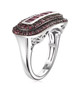 side view of rhodolite garnet cluster band ring in rhodium over sterling silver