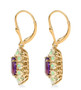 side view of amethyst and opal tsavorite garnet halo dangle earrings in 18k yellow gold over sterling silver