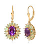 front view of amethyst and opal tsavorite garnet halo dangle earrings in 18k yellow gold over sterling silver