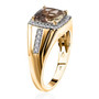 side view of turkizite diaspore and diamond cushion halo gents ring in solid 14k yellow gold