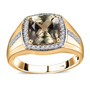turkizite diaspore and diamond cushion halo gents ring in solid 14k yellow gold