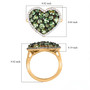 tsavorite garnet and moissanite heart shaped cluster ring in 18k yellow gold over sterling silver shown for size comparison