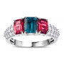 indicolite tourmaline rubellite tourmaline and moissanite trilogy ring in rhodium over sterling silver