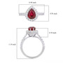 pear ruby and white diamond halo ring in 950 platinum shown for size comparison