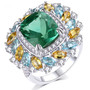green fluorite citrine blue topaz and zircon halo cocktail ring in rhodium over sterling silver
