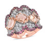 morganite and multi gem cluster ring in 14k rose gold front