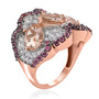 morganite and multi gem cluster ring in 14k rose gold side