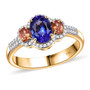 tanzanite padparadscha sapphire and diamond ring in solid 14k yellow gold