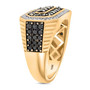 side view of black and white diamond gents ring in 10k yellow gold