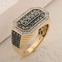 black and white diamond gents ring in 10k yellow gold shown in a lifestyle photo