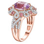 side view of kunzite pink tourmaline and white zircon ring in 18k rose gold over sterling silver