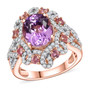 kunzite pink tourmaline and white zircon ring in 18k rose gold over sterling silver