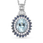 aquamarine blue sapphire and zircon double halo pendant necklace in rhodium over sterling silver