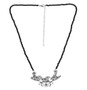 full view of bali inspired three horse beaded black spinel necklace in rhodium over sterling silver