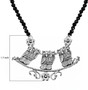 bali inspired three owls beaded black spinel necklace in rhodium over sterling silver shown for size comparison