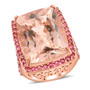 front view of morganite and pink tourmaline cocktail ring in 14k rose gold