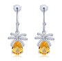 full view of amethyst and citrine or swiss blue topaz with zircon dangle earrings in rhodium over sterling silver