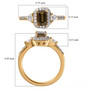golden tanzanite and moissanite emerald cut halo ring in 18k yellow gold over sterling silver shown for size comparison