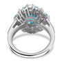 full view of blue apatite and moissanite halo ring in rhodium over sterling silver