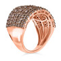 side view of champagne diamond wide band cluster ring in 18k rose gold over sterling silver