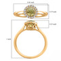 demantoid garnet and diamond ring in 14k yellow gold shown for size comparison