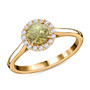 demantoid garnet and diamond ring in 14k yellow gold