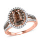 oval champagne and white diamond halo ring in 14k rose gold