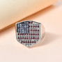tanzanite rhodolite and white zircon usa flag ring in rhodium over sterling silver shown in a lifestyle photo