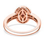 full view of anthill garnet and moissanite double halo ring in 18k rose gold over sterling silver
