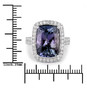 unheated tanzanite and diamond cushion halo ring in solid 14k white gold shown for size comparison