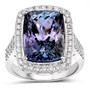 front view of unheated tanzanite and diamond cushion halo ring in solid 14k white gold