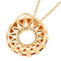 back view of trillion fire opal and round moissanite circle pendant necklace in 18k yellow gold over sterling silver