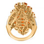 back view of fire opal and moissanite flower cluster ring in 18k yellow gold over sterling silver