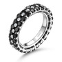 black spinel or garnet with white zircon eternity band ring in rhodium over sterling silver