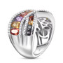 side view of multi color sapphire and white zircon crossover band ring in rhodium over sterling silver