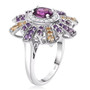 side view of purple garnet amethyst and citrine ring in rhodium over sterling silver