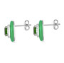 side view of chrome diopside and white zircon halo rhodium over sterling silver carved green jade earrings