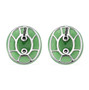 full view of chrome diopside and white zircon halo rhodium over sterling silver carved green jade earrings