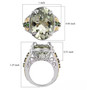 prasiolite and chrome diopside two-tone ring in 18k yellow gold and rhodium over sterling silver shown for size comparison