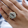 prasiolite and chrome diopside two-tone ring in 18k yellow gold and rhodium over sterling silver worn on a hand