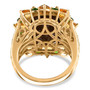 full view of chocolate sapphire citrine and chrome diopside halo cocktail ring in 18k yellow gold over sterling silver