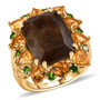 chocolate sapphire citrine and chrome diopside halo cocktail ring in 18k yellow gold over sterling silver
