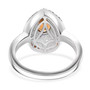 full view of hessonite garnet brown and white zircon pear triple halo ring in rhodium over sterling silver