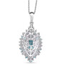 back view of blue zircon blue apatite and white zircon cluster pendant necklace in rhodium over sterling silver