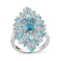 blue zircon blue apatite and white zircon cluster ring in rhodium over sterling silver
