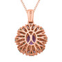 back view of kunzite tsavorite garnet and moissanite pendant necklace in 18k rose gold over sterling silver
