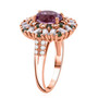 side view of kunzite tsavorite garnet and moissanite ring in 18k rose gold over sterling silver